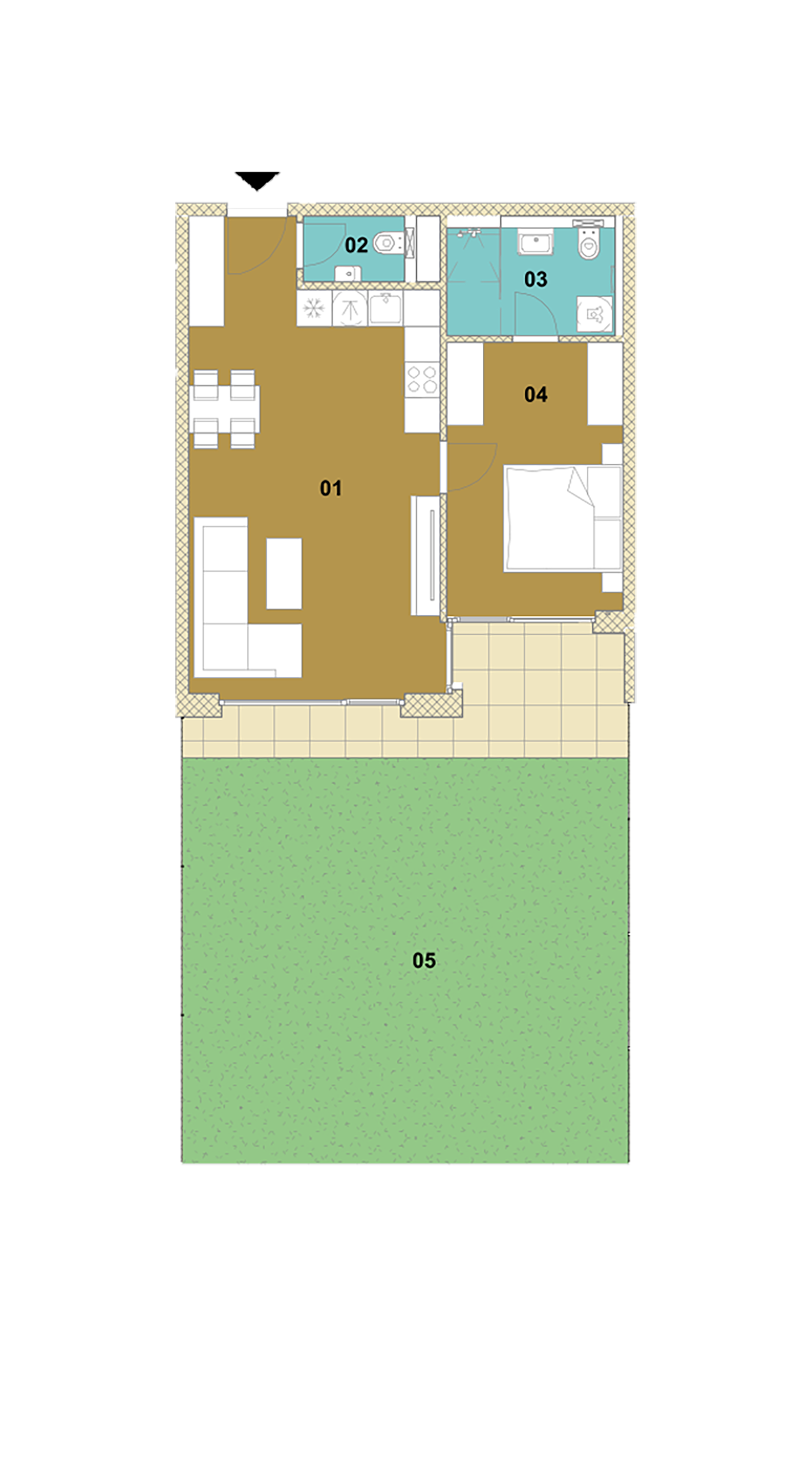 Dvojizbový byt s loggiou a záhradou D1-102