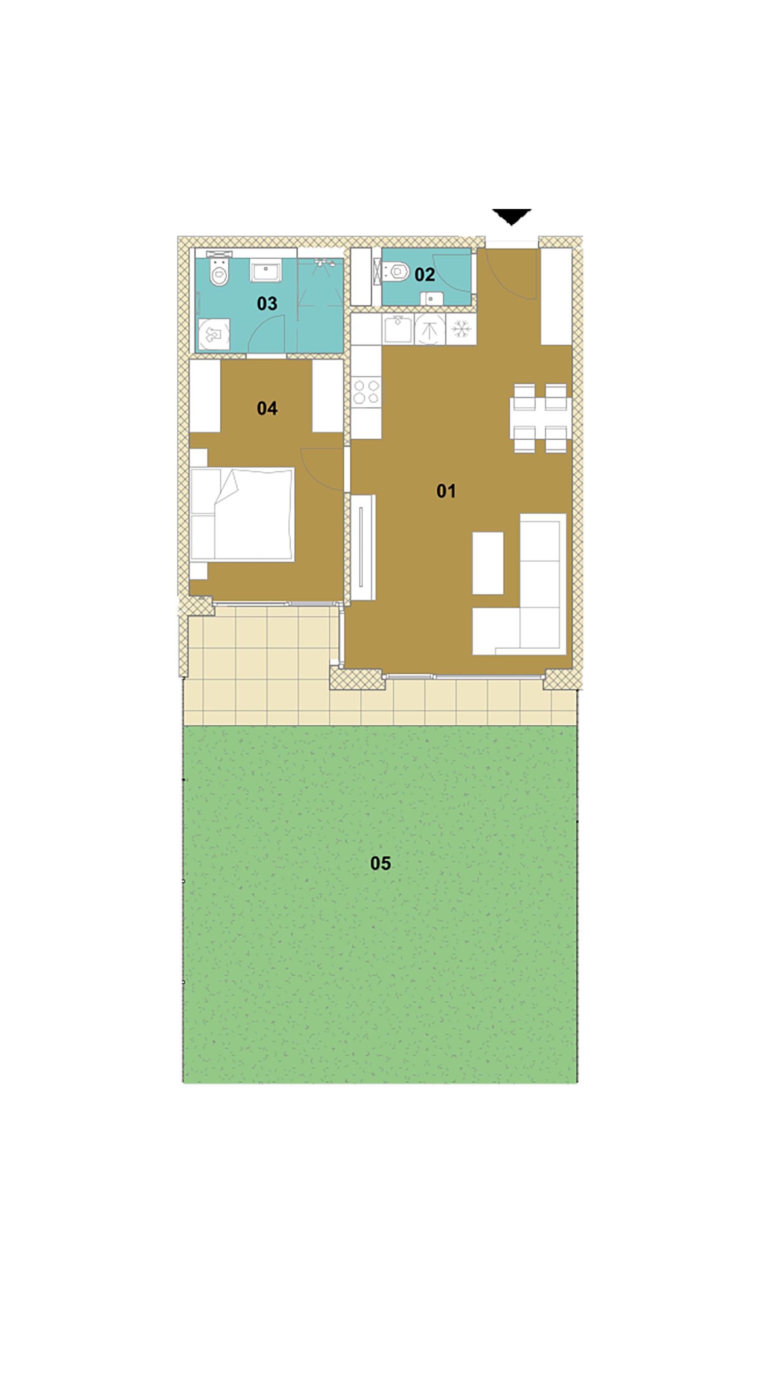 Dvojizbový byt s loggiou a záhradou D1-105