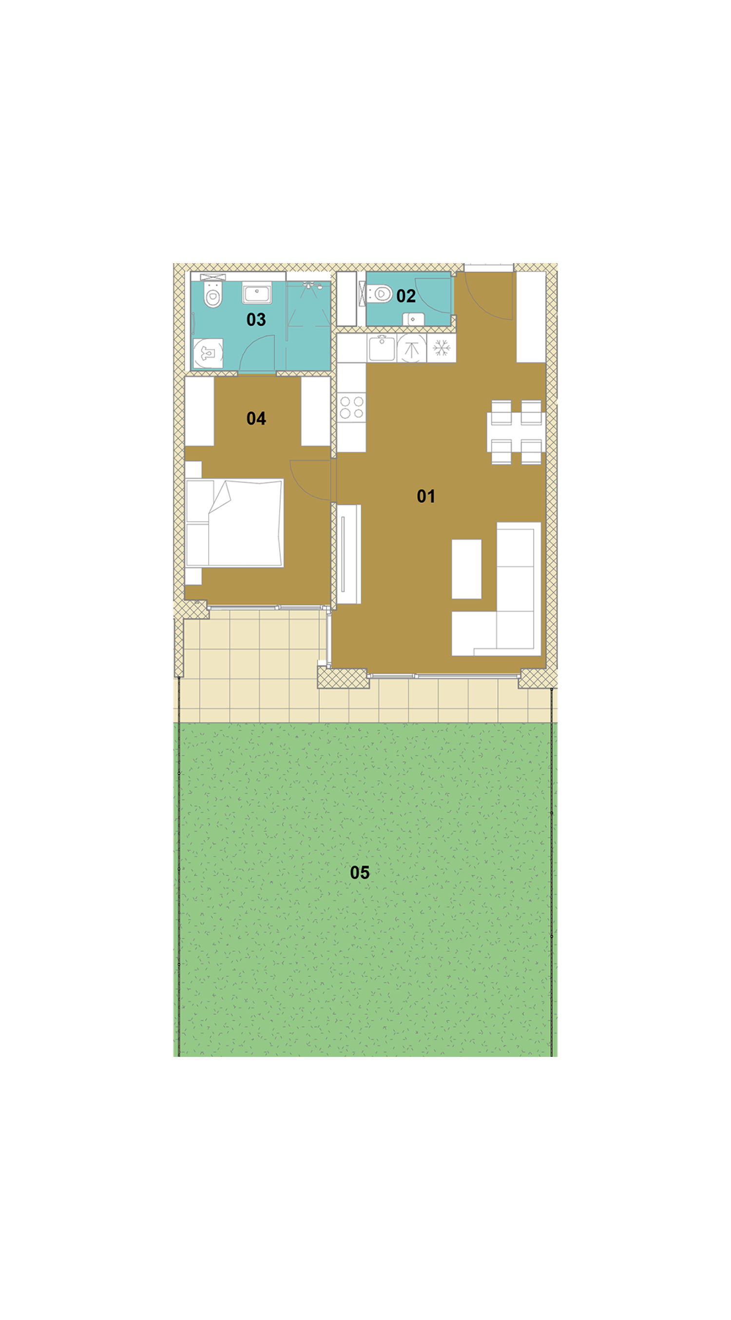 Dvojizbový byt s loggiou a záhradou D2-105