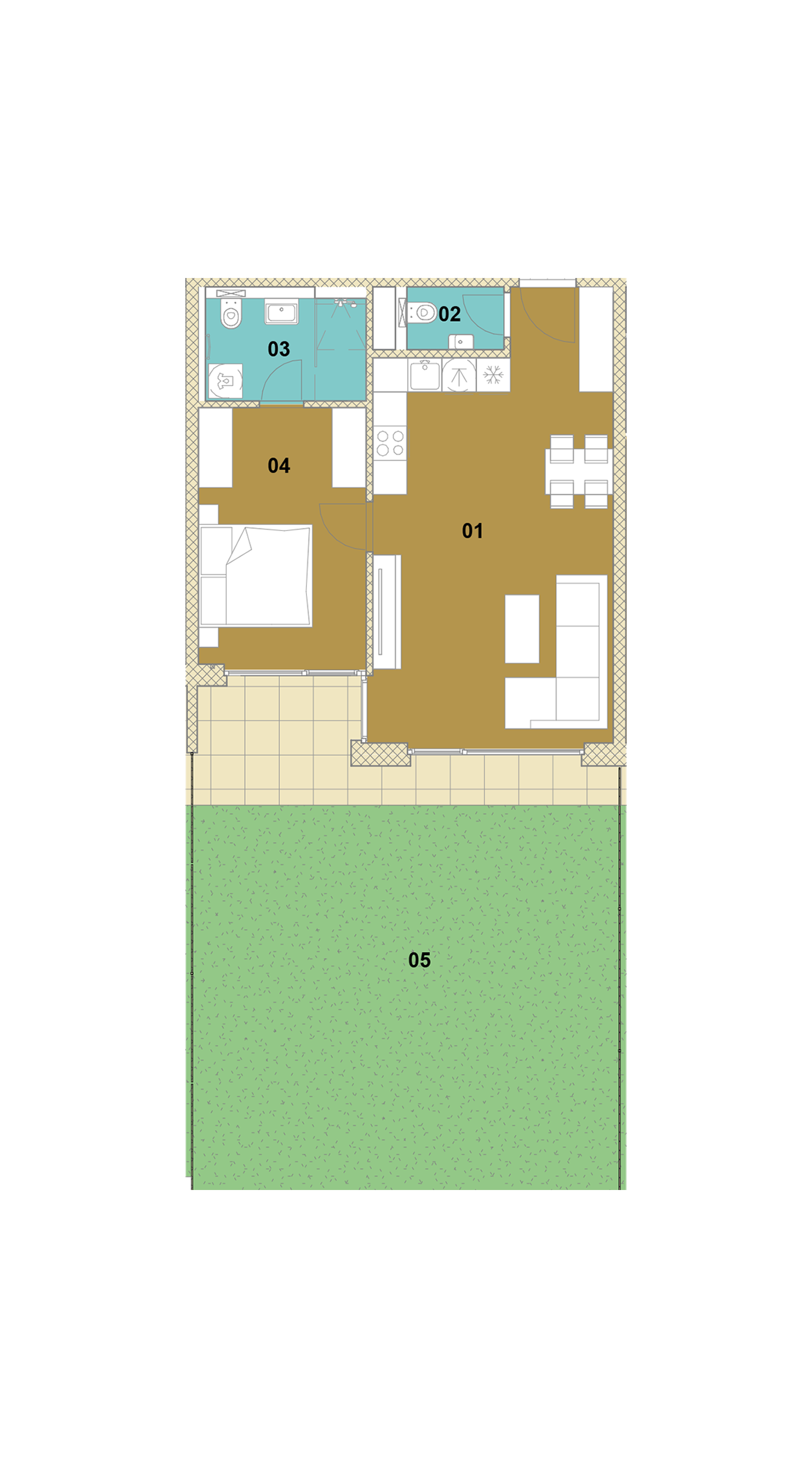 Dvojizbový byt s loggiou a záhradou E2-104