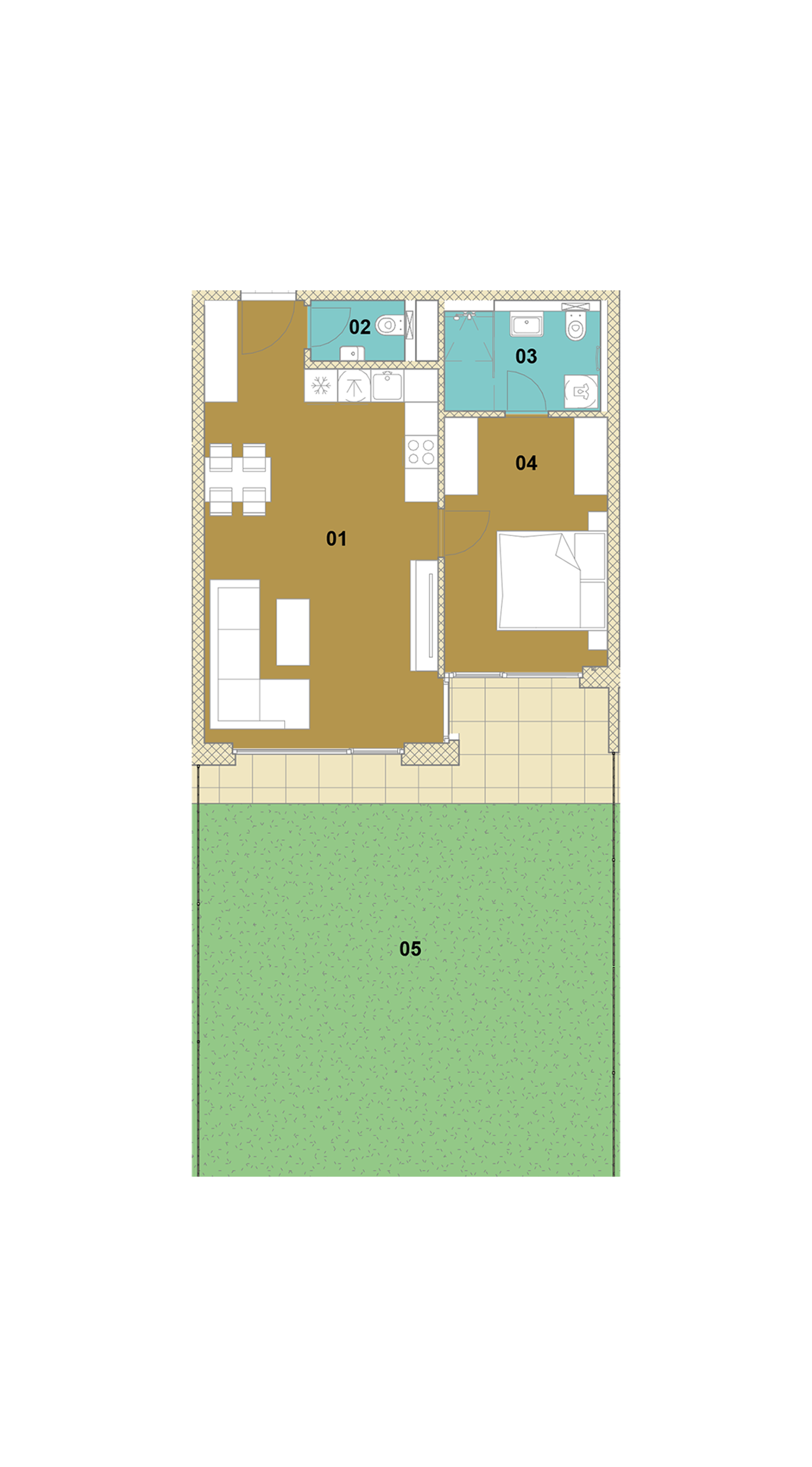 Dvojizbový byt s loggiou a záhradou D2-102
